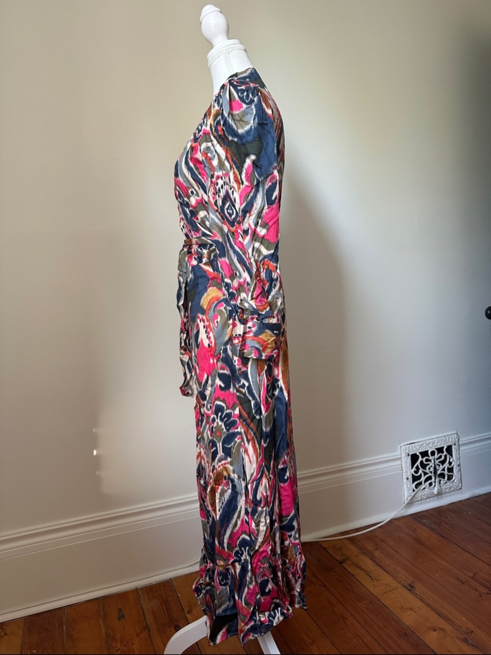 VILAGALLO Paisley Summer Floral Printed Wrap Ruffle Hem Maxi Dress Size 10 - Picture 4 of 7